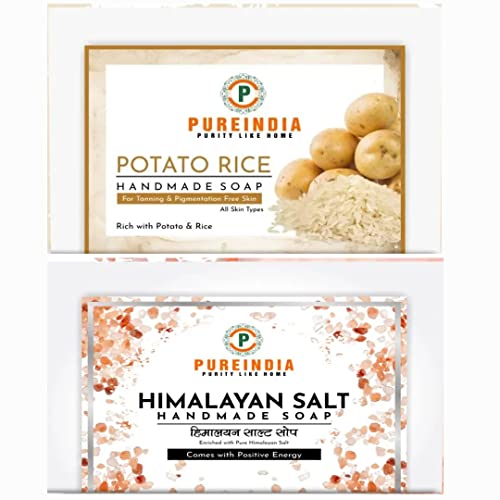 Image of Handmade Combo Set of -2 Potato Rice & Himalayan Rock Salt Soap. For Purification For Skin, 100-gm Each.