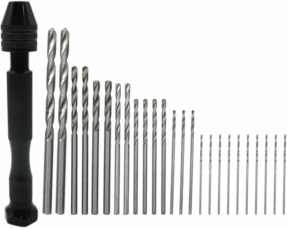 JRSAUTO25Pcs Twist Drill Bits + 1Pcs Hand Drill Set Small Manual Keyless Chuck Pin Vise Rotary