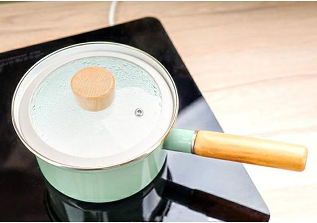 エナメル調理器具 小型スープポット ミニミルクポット 透明カバー付き グリーン