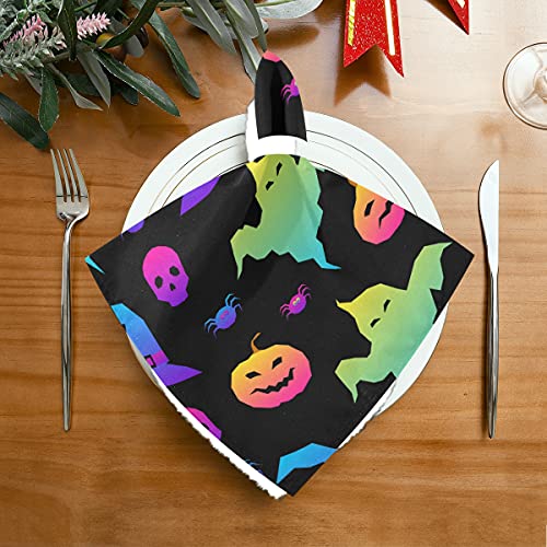 6 Packs Cloth Napkins,Washable Dinner Napkins Pumpkin Skull Spider Witch Rainbow Halloween Great For Weddings, Parties, Holiday Dinner 20In X 20In #TOP1