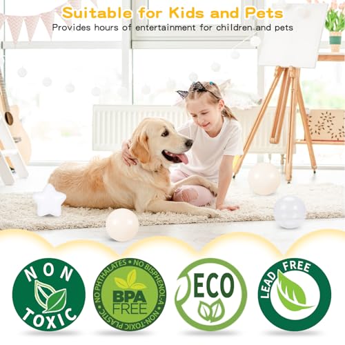 TRENDPLAY Star Ball Pit Balls for Toddlers - 200 Count Star Balls Different Shapes, Non-Toxic Plastic Balls for Safe Play, Boys Girls Festival Party Decoration, Beige+ Clear