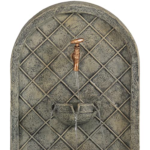 Sunnydaze Messina Outdoor Wall Water Fountain - Waterfall Wall Mounted Fountain & Backyard Water Feature With Electric Submersible Pump - French Limestone Finish - 26 Inch #TOP3
