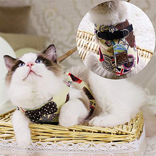Dog Cat Harness and Leash Set Kitten Jeans Bowtie Vest Harnesses and Walking Leashes Set for Small Medium Large Cats Kitten Yellow L