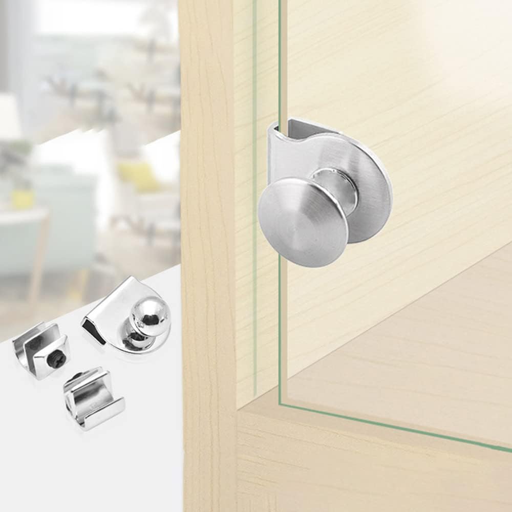 4 Pcs Glass Door Handles - Zinc Alloy No Drilling Clips Pulls for 3-5mm Showcase Glass Cabinets Drawer (Style A)