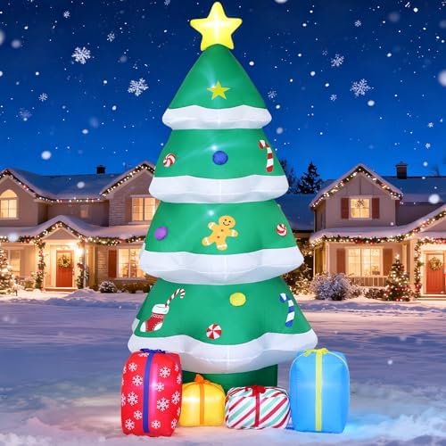 10 Ft Giant Inflatable Christmas Tree with 4 Gift Boxes Featuring Built ...