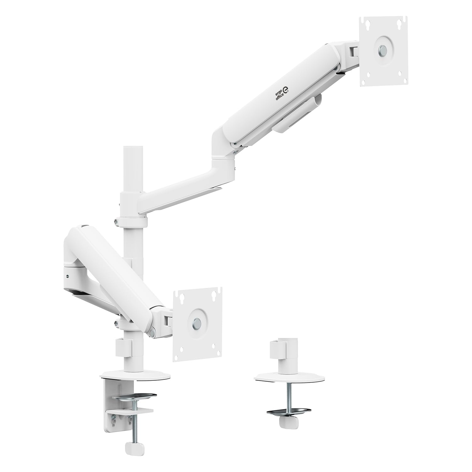 Supporto per 2 monitor Ergo Office (17-32 pollici), doppia molla a gas, VESA 75 x 75, 100 x 100, 2 x 10 kg, regolazione in altezza, rotazione, inclinazione, montaggio sul piano del tavolo (bianco)