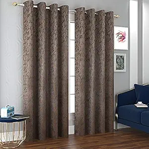 HOMEDESK Curtains Width 3 Feet X Length 5 Feet Aura Velvet Room Darkening Elegant Velvet Curtains with Rust Free Steel Rings|Set of 2 Piece (Light Brown, 4 X 5 Feet)