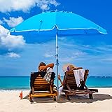 Keten 6.5ft Beach Umbrella with Sand Anchor & Tilt Mechanism, Portable UPF 100+ Protection Windproof Patio Umbrella with Carry Bag & Four Prongs Hanging Hook for Garden Beach Outdoor (Sky-Blue)