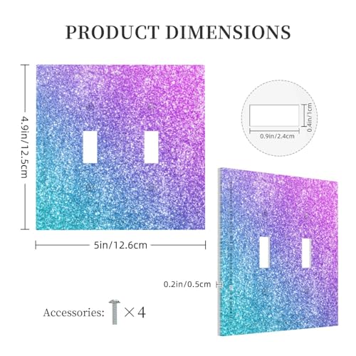 Decorative Switch Plate Covers Gillter Purple Pink Blue Gradient Sparkle 2 Gang Light Switch Cover Plate Unique Double Toggle Wall Plate Light Switch Covers for Bedroom Home Decor