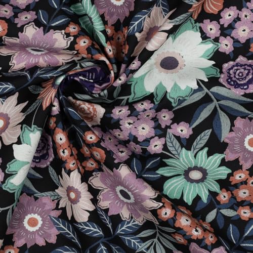 VmG-Store 1 m Cotton Fabric for Sewing 100% Cotton, Sewing Fabric, No Sold by the Metre, Children's Fabric (Digital Flower Black BC016) - Image 3