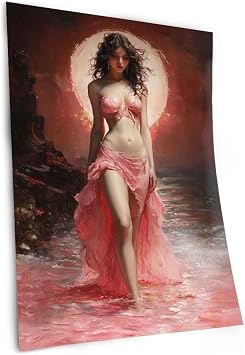 Mystical Pink Sea Aphrodite Art Print - Greek Goddess Love Beauty Artwork, Venus Deity Picture, Unframed Esoteric Ocean Wall Decor, Celestial Poster 4in x 6in