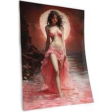 Mystical Pink Sea Aphrodite Art Print - Greek Goddess Love Beauty Artwork, Venus Deity Picture, Unframed Esoteric Ocean Wall Decor, Celestial Poster 4in x 6in