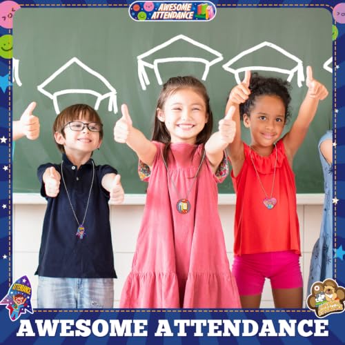 AmazingSpark 240 Pcs Awesome Attendance Reward Tags Bulk with Chains, Motivational Tag Education Awards Prizes PVC Waterproof Reading Necklace for School Classroom Teacher Reward - Image 4