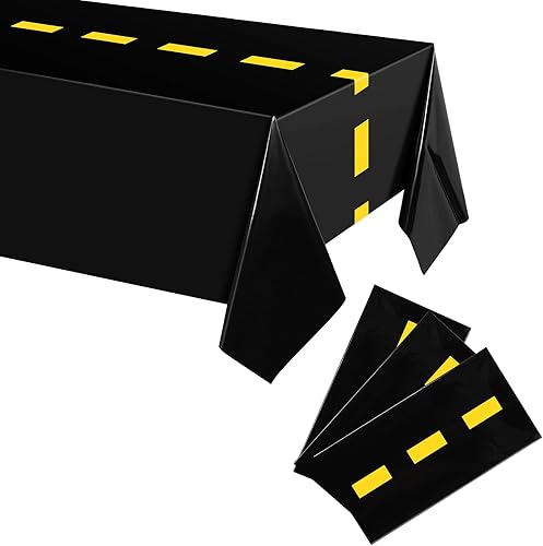 3 manteles de construcción para fiesta de cumpleaños de 51 x 71 pulgadas, camino de mesa de carretera, camión volquete, fundas de mesa de cumpleaños