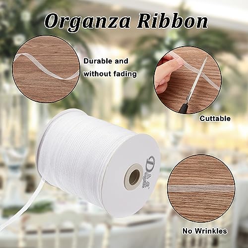 Benecreat 1Roll 1/4" 500 Yards Sparkle Sheer Organza Ribbon White Ribbon For Festive Decoration And Other Crafts Making #TOP3