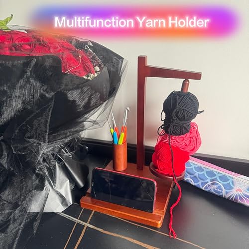 Image of Athena's Elements Upgraded Yarn Holder for Knitting and Crocheting, Magnetic Twirling Mechanism Yarn Spinner with Crochet Accessories Storage and Phone Stand, Yarn Ball Holder for Knitting Lovers