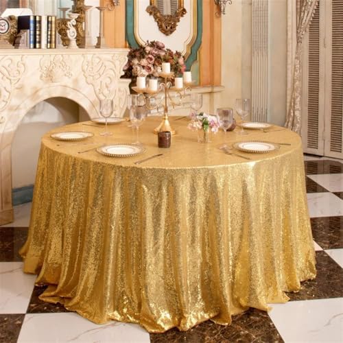 HMQIANG Gold Sequin Tablecloth, 132 inches, Round Glitter Table Cover for Wedding Party Events by HMQIANG - Image 8