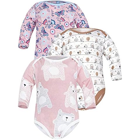 SIBINULO Baby Boys Baby Girls Body Long Sleeves Mix pack of 3 Pink Meadow Pink Bears Beige Meadow EU 68, UK 27 (3-6 months) Cover