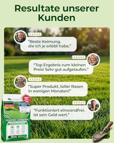 Foto von Rasensamen schnellkeimend Sommer 20kg – TEST SEHR GUT – Grassamen schnellkeimend Rasen Nachsaat Made in Germany – Rasensaat 800qm - Rasensamen Sommer Samen von Natureflow