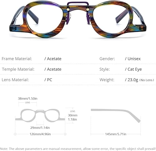 Miniatura 4 de HEPIDEM Acetate Glasses Frame Men,Round Optical Eyeglasses Women Vintage Retro Eyewear 9153