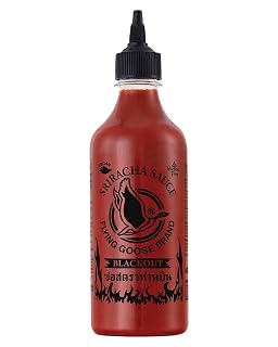 FLYING GOOSE Sriracha Chilisauce, mit extra Schärfe, extrem scharf, schwarze Kappe, extra scharfe Würzsauce aus Thailand, 1 x 455 ml