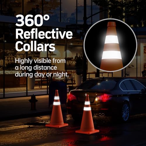 BATTIFE [4 Pack] 28 Inch Collapsible Traffic Safety Orange Cones, Multi Purpose Pop-up Cones and Reflective Collar, for Road Parking, Driving Practice