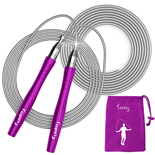 Jump Rope, High Speed Weighted Jump Rope - Premium Quality Tangle-Free - Self-Locking Screw-Free Design - Jump Ropes for Fitness - Skipping Rope for Workout Fitness, Crossfit & Home Exercises (Purple) by LIFEEZY - Used condition - CA$13.38