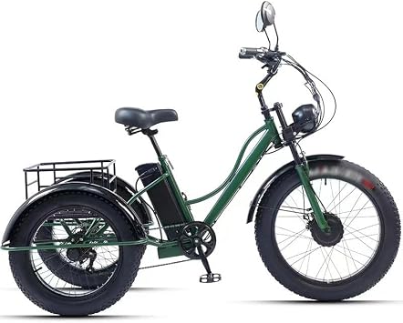 24" Fat Tire Adult Trike 7 Speed, Low Step Through Frame/Large Basket, Adult Cruiser Bike + LCD Display + Headlights