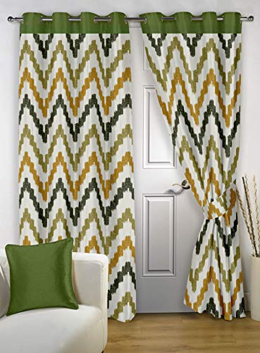 Story@Home Topaz Premium Collection Modern Polyester 4 Piece Combo Eyelet Abstract Pattern Ringtop Window Curtains Set – 5 Feet, Green