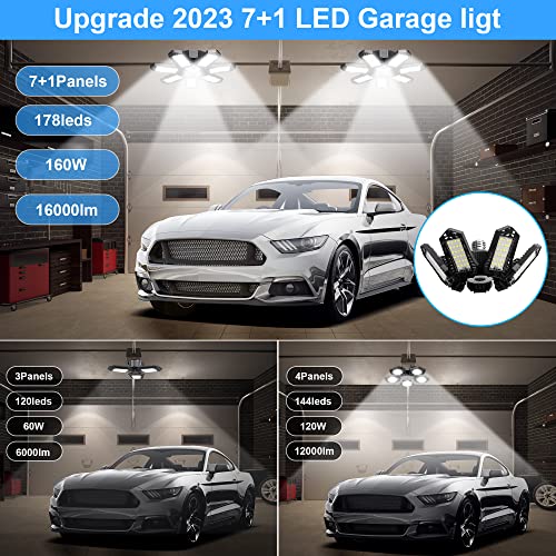 Audles 7+1 160W Led Shop Light Deformable Led Garage Ceiling Light With 7+1 Adjustable Panels Lighting High Bay Light Attic Light 1Pk #TOP6