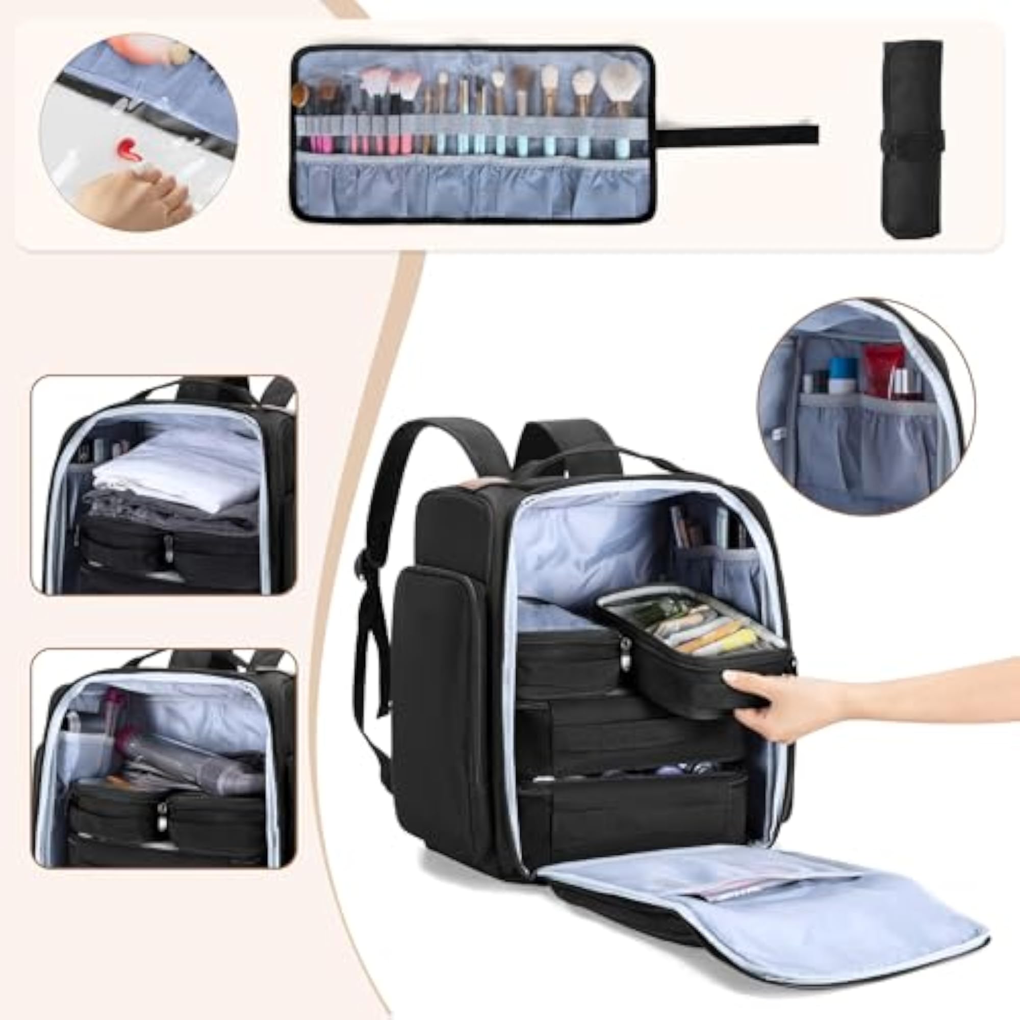 Large Makeup Backpack, Black, With Laptop Compartment