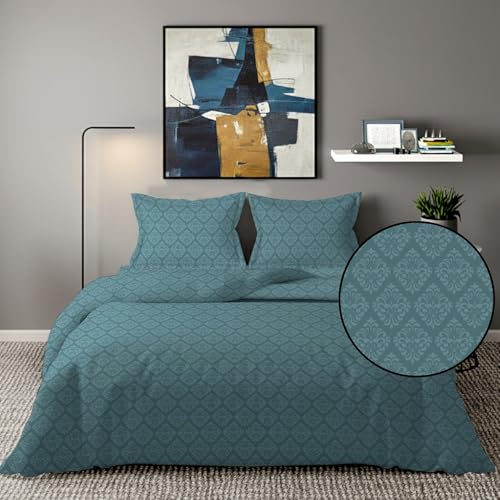 Image of 300 TC Premium Glace Cotton Solid Emboss Bedsheet for Double Bed with 2 Pillow Covers for Home (90 inch x 100 inch or 229 cm x 254 cm) (Damas-Light-Blue, Double- 90 x 100 Inches)