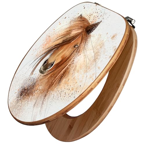 banjado Design WC Sitz Bambus 45x37,5cm / Toilettendeckel Holz/hochwertiger Toilettensitz/Bambus-Toilettendeckel für alle gängigen Toiletten - Magic Horse