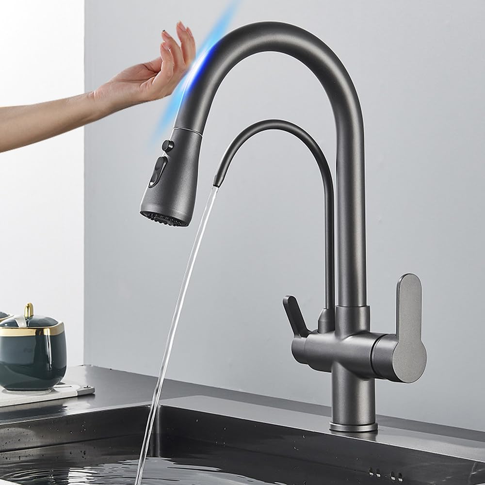 Mélangeur de cuisine eau filtrée de haute précision gris mat à détection