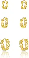 Kit Trio de Brinco com 3 Argolas Trançadas Douradas Folheado Ouro 18k