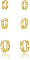Kit Trio de Brinco com 3 Argolas Trançadas Douradas Folheado Ouro 18k