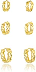 Kit Trio de Brinco com 3 Argolas Trançadas Douradas Folheado Ouro 18k