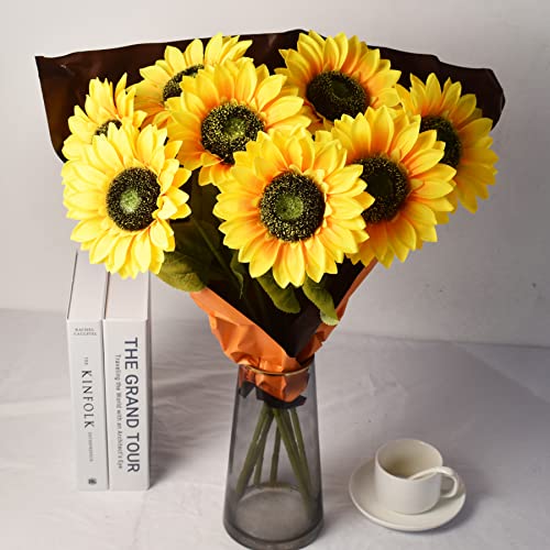 Artificial Sunflowers Flowers 8pcs Single Long Stem Large Faux Silk Sunflower Flower Bouquets for Wedding Party Bulk Yellow Centerpieces Home Decor image 7