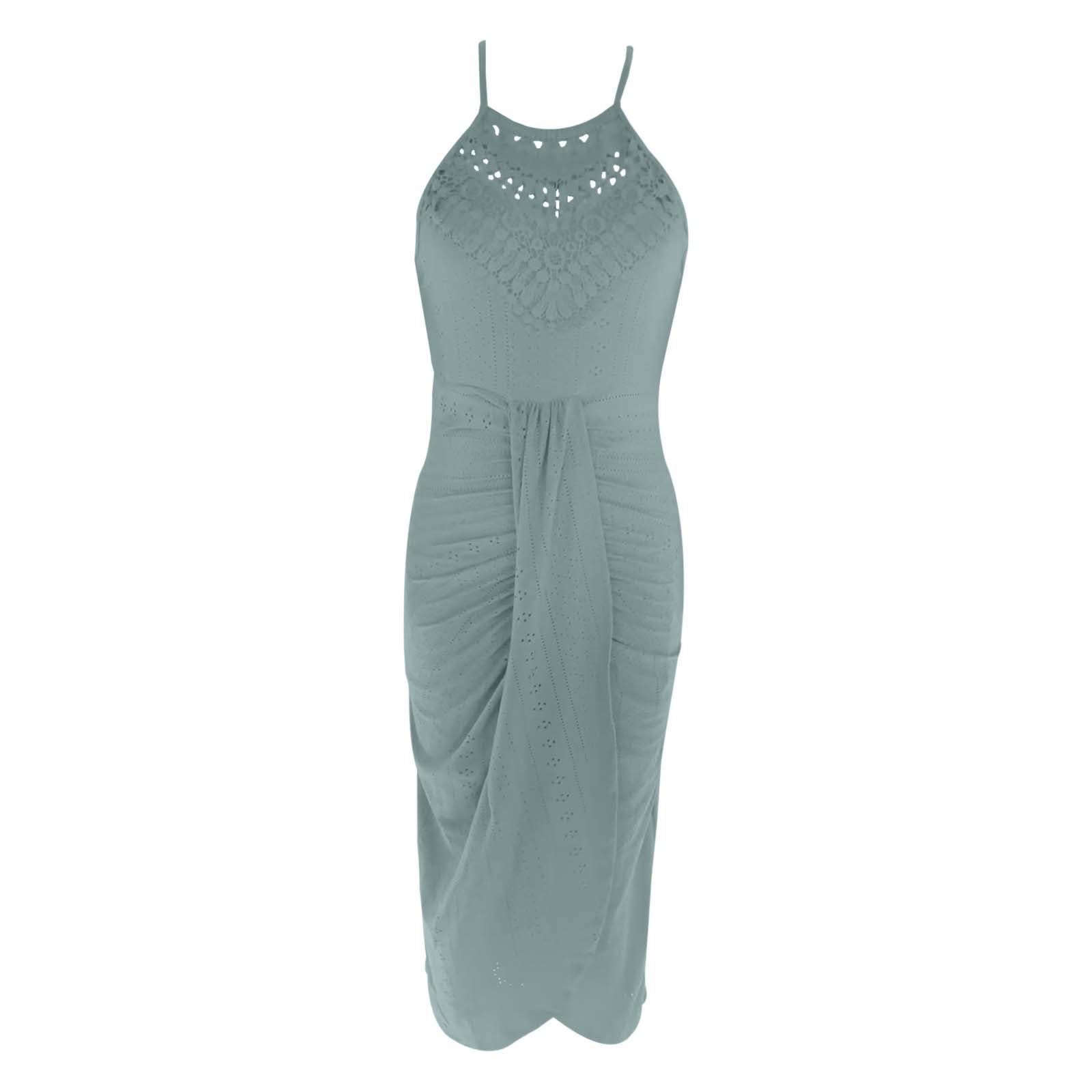 Vestido casual de verano para mujer, sin mangas, con espalda descubierta, tirantes en el cuello, lazo lateral, cómodo, transpirable, para fiestas, uso diario