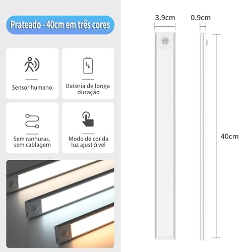 CHENGTUO Luz de LED regulável em 3 cores com sensor de movimento, recarregável por USB, para cozinha