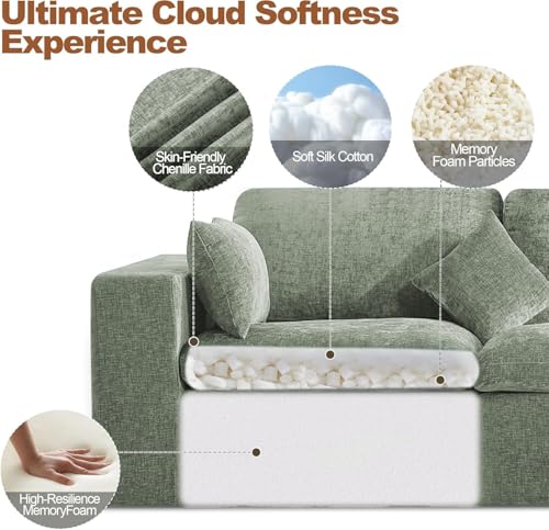 Image of 33.5'' Cloud Ottoman for Modular Sofa, Comfy Chenille Upholstered Footrest with Memory Foam, Fully Compressed Packaging, Oversized Ottoman Bench for Living Room or Small Space, Green