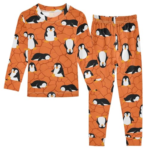 Pajama Sets Long Sleeve Penguin Pattern on Orange Soft Comfy Sleepwear 2 Piece PJS 3-8T