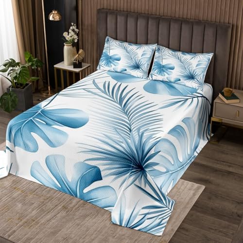 jejeloiu Tropical Leaves Bedspread King Size Leaf Pattern Coverlet Set Boys Girls Botanical Quilted Coverlet Leaf Branches Quilted Nature Theme 3Pcs