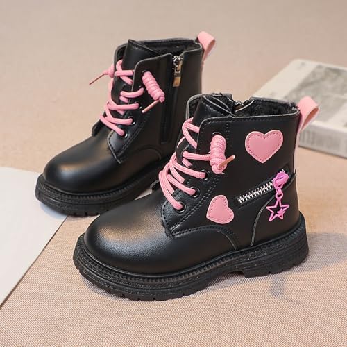 Girls Ankle Boots Lace up Sie Zipper Combat Booties Lug Sole Chunky Heel Boots Winter Wram Fuax Fur Lined Dress Shoes3