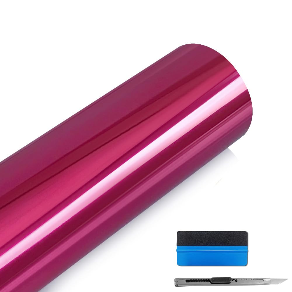 LZLRUN Chrome Mirror Rose Red Car Vinyl Wrap Self Adhesive Film 1.5ft x 5ft