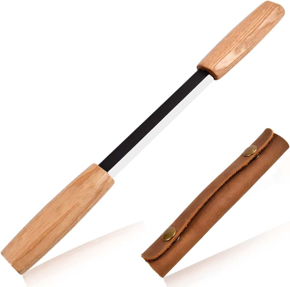 Faca de desenhar, ferramenta de marcenaria, faca de descascar de 14 cm com bainha de couro, raspador de madeira SK5, alças retas, ferramentas de entalhe em madeira, ferramenta de barbear para