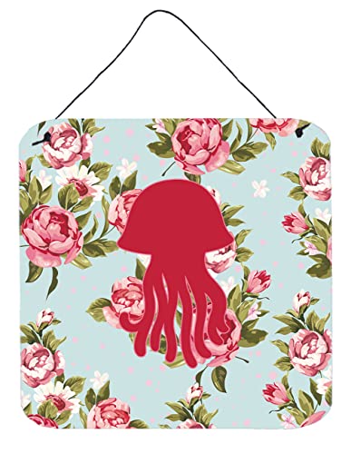 Caroline's Treasures BB1091-RS-BU-DS66 Jellyfish Shabby Chic Blue Roses BB1091 Wall or Door Hanging Prints, Blue Aluminum Metal Sign Kitchen Wall Bar Bathroom Plaque Home Decor, 6x6, Multicolor