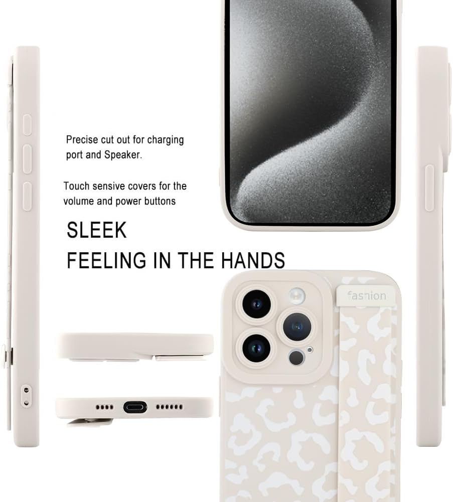 MOWIME Compatible with iPhone 14 Pro Case with Strap Wrist, Cheetah Print Shockproof Soft TPU Protective Cover for Women Girls, Slim Anti Scratch Case for iPhone 14 Pro 6.1 Inch, White - Image 4
