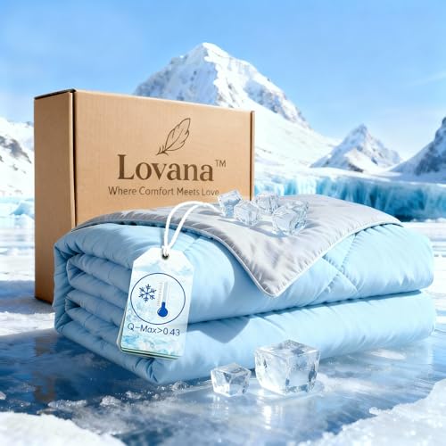 Lovana Cooling Comforter King Size Dual-Sided Q-Max>0.43 Arc-Chill for Hot Sleepers Cooling Blanket Silky Soft Breathable Lightweight Ice Blue