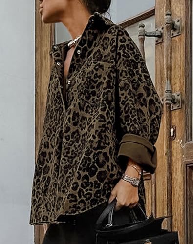loveimgs Women Vintage Leopard Button Down Shirt Fall Jacket Long Sleeve Cheetah Print Oversized Cardigan Blouse Shacket2